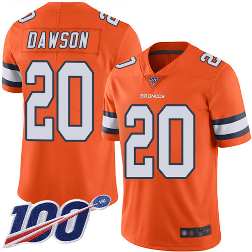 Men Denver Broncos #20 Duke Dawson Limited Orange Rush Vapor Untouchable 100th Season Football NFL Jersey->denver broncos->NFL Jersey